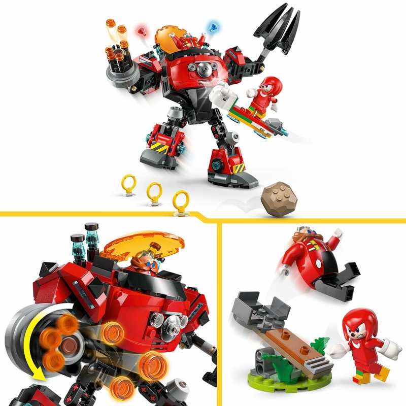 Escena de batalla imaginaria con el mech de Eggman y Knuckles LEGO