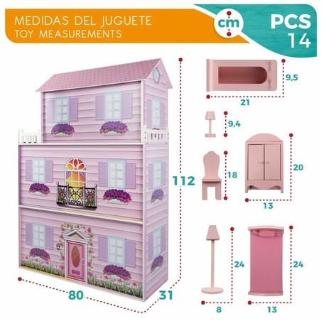 Muñecas Niñas: Casa de Muñecas Woomax de Madera 14 Piezas