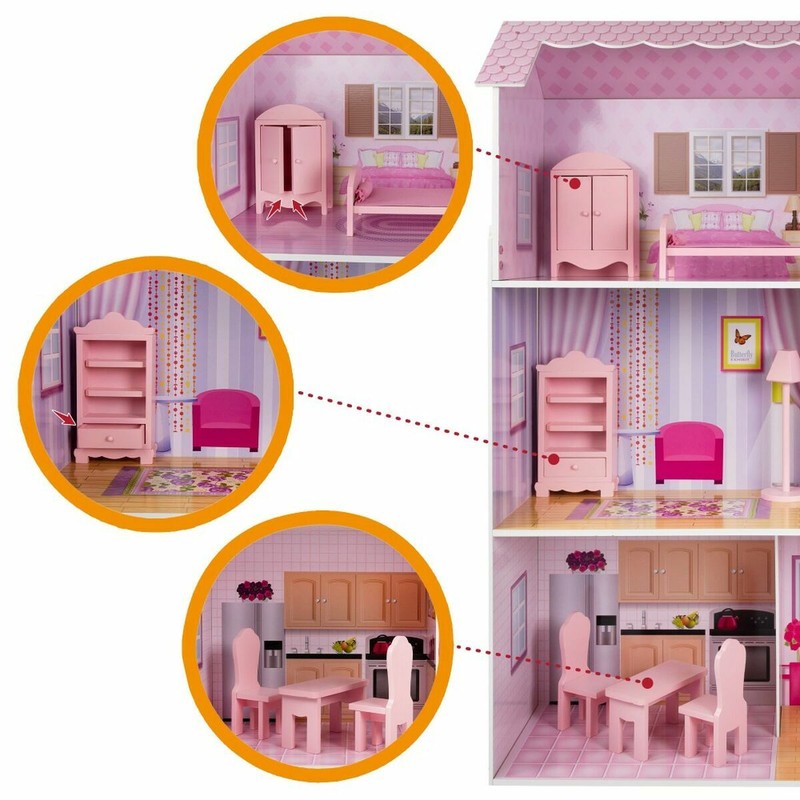 Muñecas Niñas: Casa de Muñecas Woomax de Madera 14 Piezas
