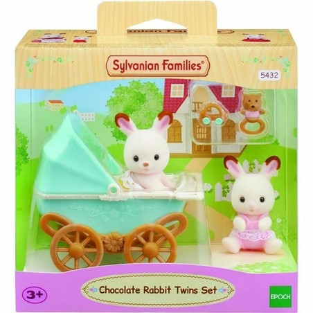 Figuras acción niños Sylvanian Families: Mellizos Conejos Chocolate y Carrito Doble - Compra online en MegaJuguetes