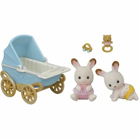 Figuras acción niños Sylvanian Families: Mellizos Conejos Chocolate y Carrito Doble