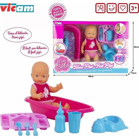 Muñecas Niñas: Muñeca Bebé Pipi con Bañera de BigBuy Fun
