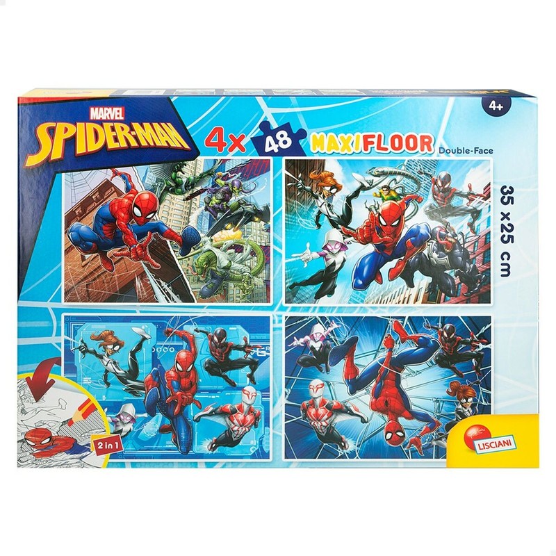 Puzzle Infantil Spider-Man Doble Cara 4 en 1 de 48 Piezas