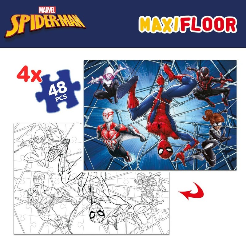 Puzzle Infantil Spider-Man Doble Cara 4 en 1 de 48 Piezas