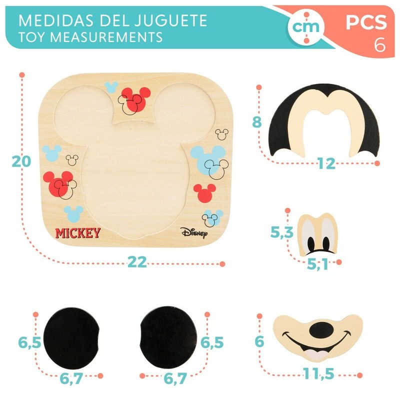 Puzzle Infantil Disney Mickey Mouse de Madera 6 Piezas