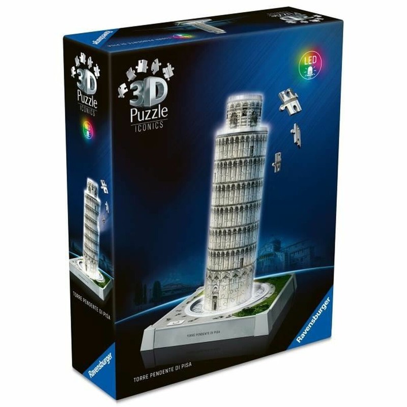 Puzzle 3D Ravensburger Torre de Pisa finalizado, listo para decorar.