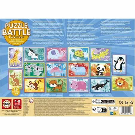 Niño montando bloques construcción infantiles puzzle animales