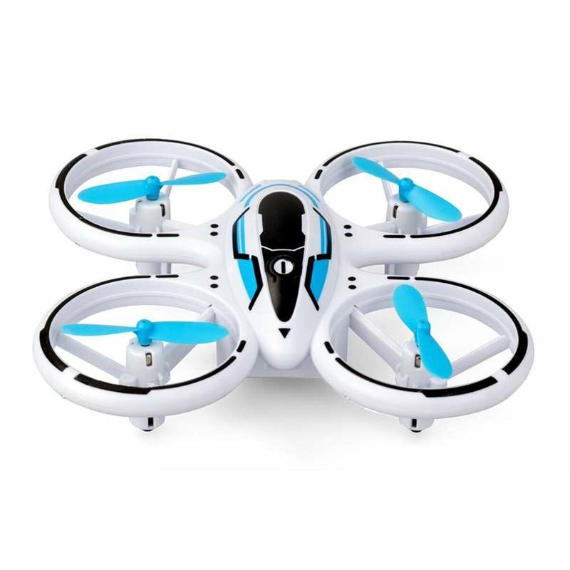 Primer plano de un dron radiocontrol todo terreno Bizak, listo para despegar