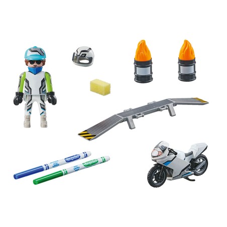 Figuras Acción Niños: Playset Playmobil Color Moto 18 Piezas