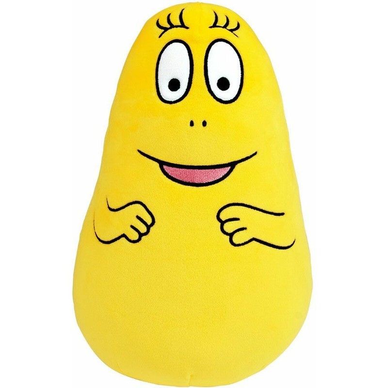 Detalle de un peluche Barbapapa suave, ideal para bebés