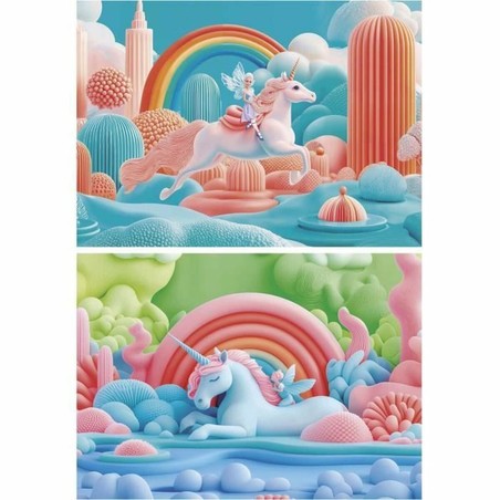 Dos puzzles de unicornios, no **bloques madera ecológicos**, pero sí de cartón resistente