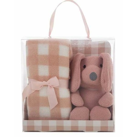 Peluches Niños BigBuy Fun: Set Peluche Perro y Manta Rosa
