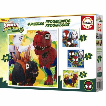 Caja de puzzles infantiles Dino Spidey con Spidey y dinosaurios