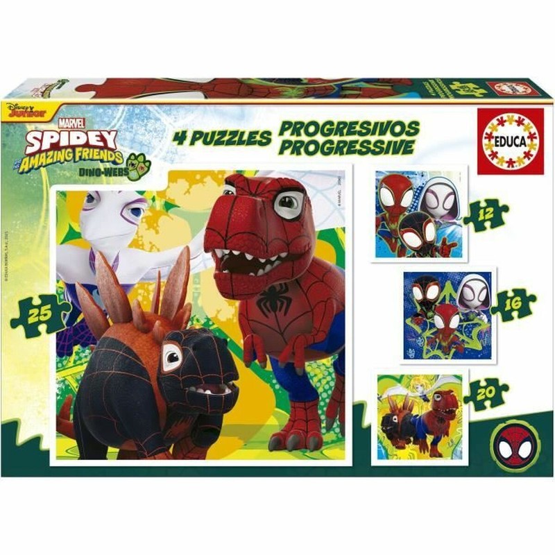 Detalle de piezas de puzzles infantiles Educa Dino Spidey