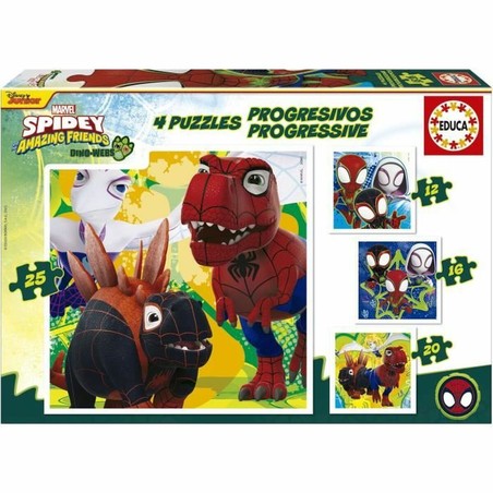 Detalle de piezas de puzzles infantiles Educa Dino Spidey