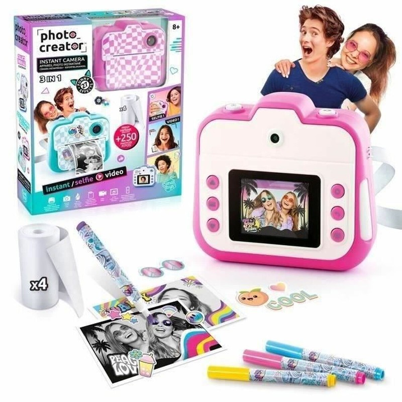 Cámara digital niños Canal Toys rosa con pantalla encendida