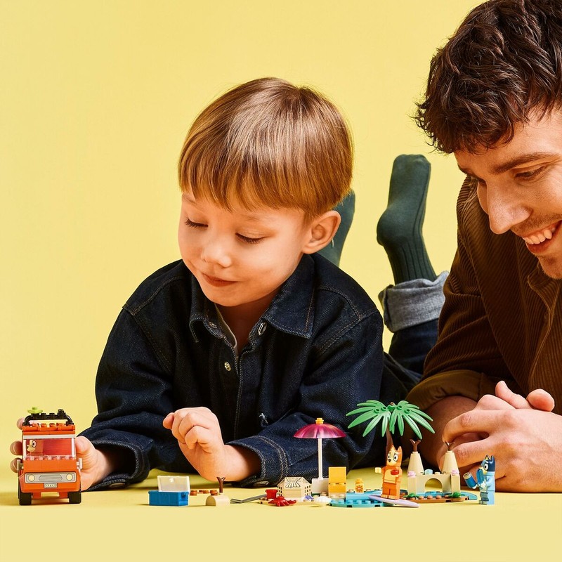 Juguetes Construcción Niños Lego Bluey Playa y Coche Familia 133 Pzs