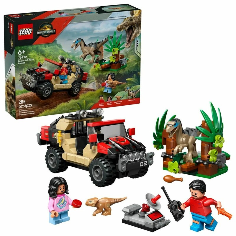 Juguetes construcción niños LEGO 76972 Jurassic World con vehículo y Velociraptor