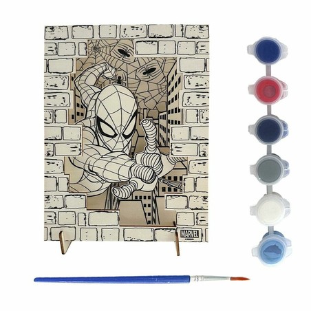 Envase del set de manualidades Spider-Man de madera, vista frontal