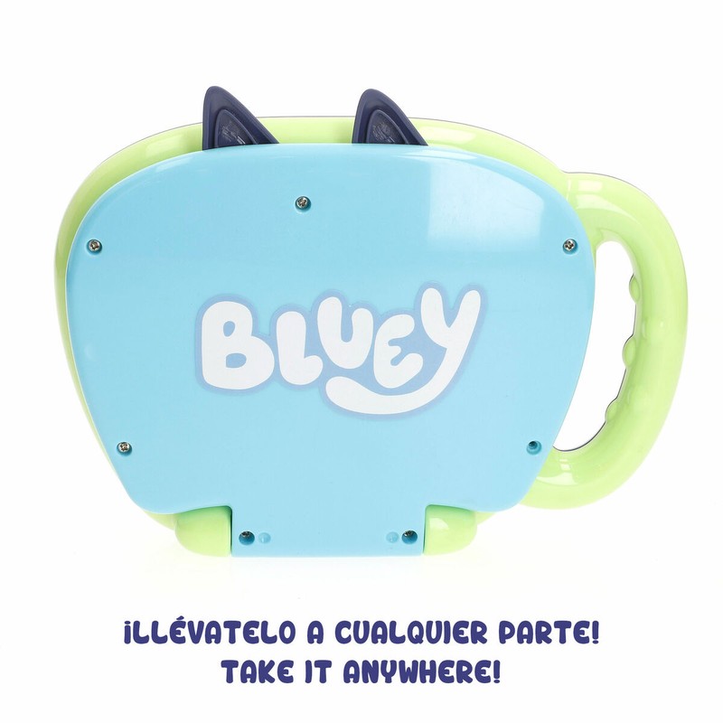 Detalle del ordenador infantil Bluey con sus cejas en movimiento.