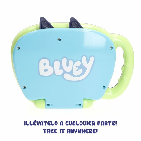 Detalle del ordenador infantil Bluey con sus cejas en movimiento.