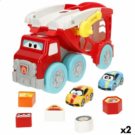Juguetes construcción niños: Camión portavehículos y coches con rampa y obstáculos para bebés.