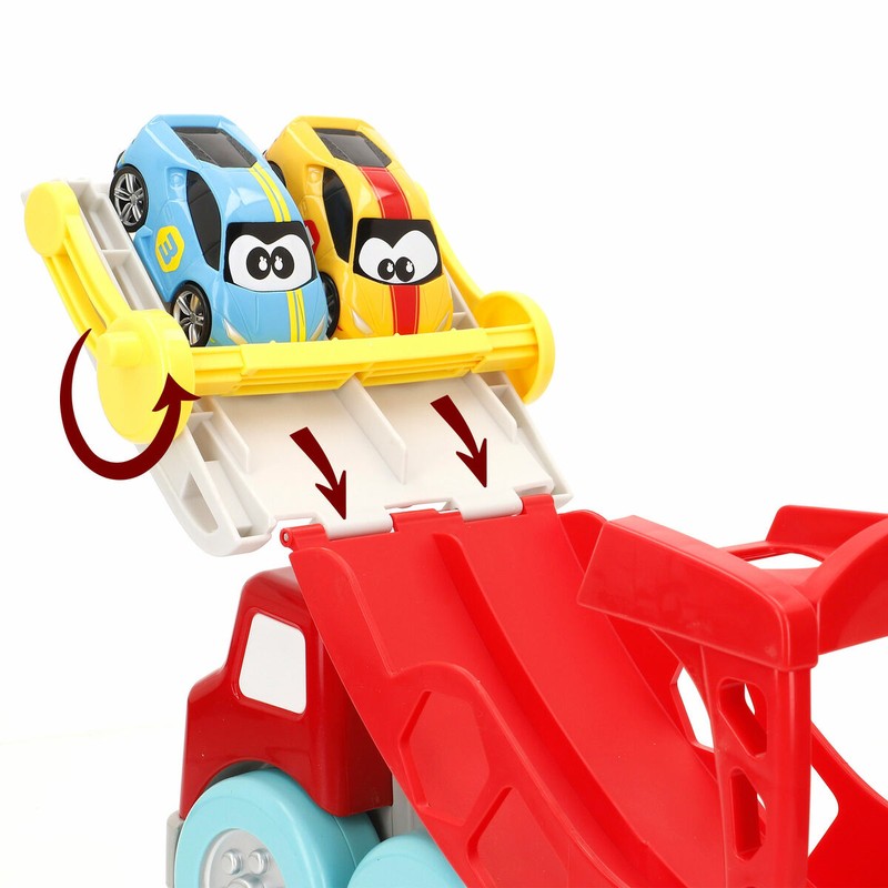 Juego de coches para bebés: Camión con dos vehículos y bloques de obstáculos.