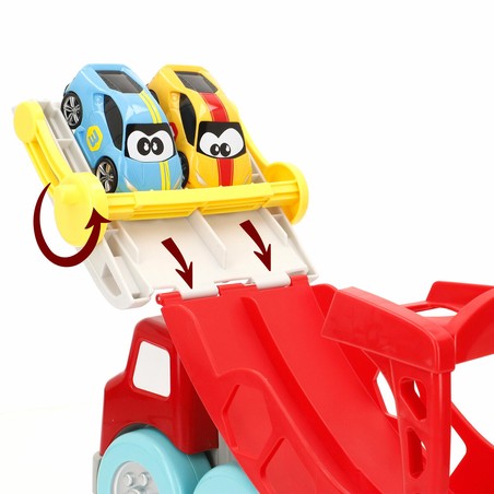 Juego de coches para bebés: Camión con dos vehículos y bloques de obstáculos.
