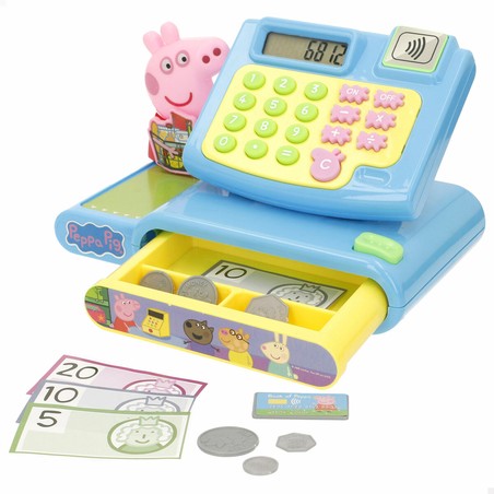 Vista frontal caja registradora Peppa Pig con cajón abierto
