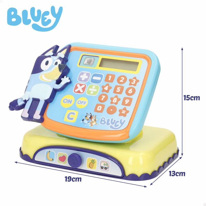 Caja registradora Bluey con billetes y monedas