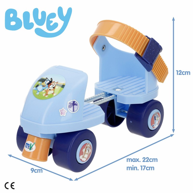 Patines infantiles Bluey, vista lateral de ruedas y freno