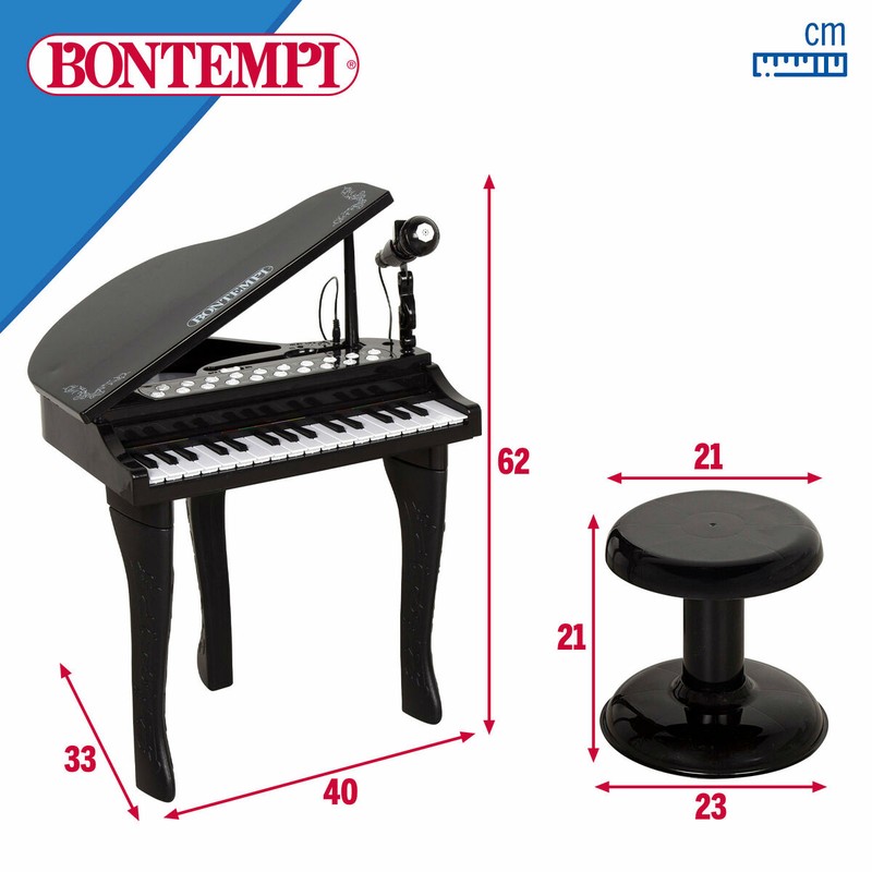 Set completo de piano con taburete y micrófono para niños