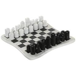 Ajedrez de mármol Home ESPRIT completo con tablero y piezas en blanco y negro.