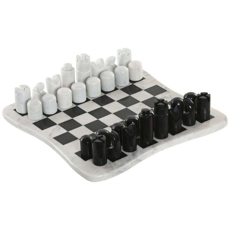 Ajedrez de mármol Home ESPRIT completo con tablero y piezas en blanco y negro.