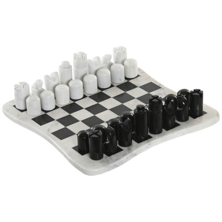 Ajedrez de mármol Home ESPRIT completo con tablero y piezas en blanco y negro.