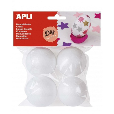 Detalle del kit manualidades infantil Apli, bolas blancas de 45mm listas para decorar.