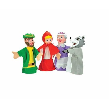 Niña jugando con marioneta de Caperucita Roja y el Lobo