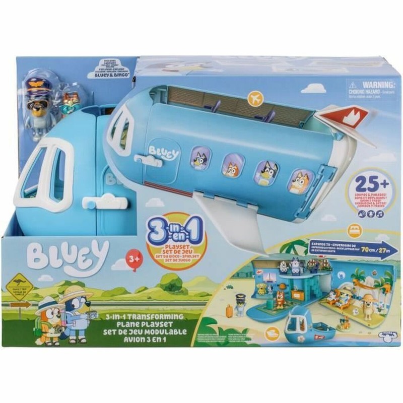 Playset Bluey avión transformable volando con Bluey y Bingo