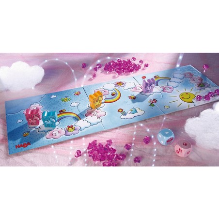 Vista general del tablero de HABA Unicorns, un juego de mesa para niños