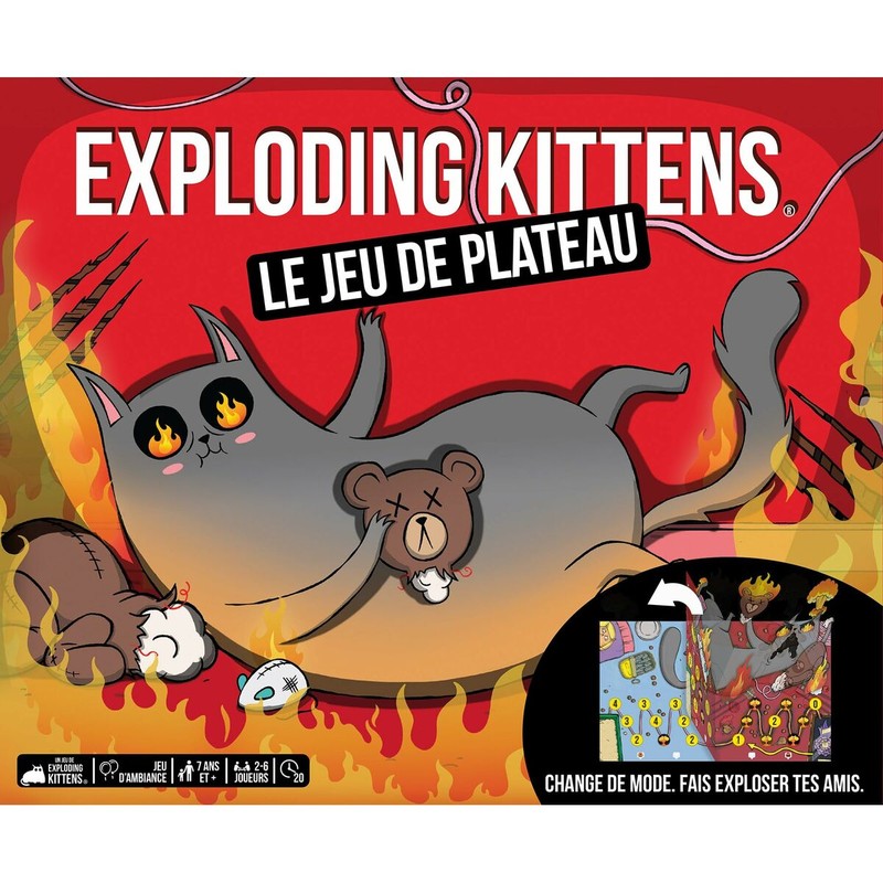 Vista superior del juego de mesa Exploding Kittens