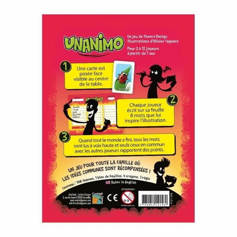 Componentes del juego Asmodee Unanimo, cartón y metal