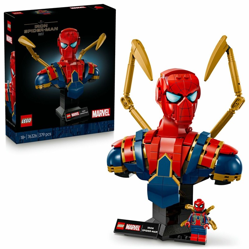 Decoración friki Spider-Man, busto Lego en entorno doméstico
