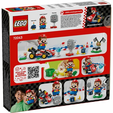 niño jugando con set lego mario kart interactivo