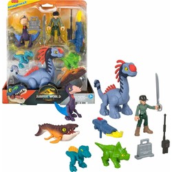 Juguetes construcción niños: Playset Imaginext Jurassic World con dinosaurio y personaje.