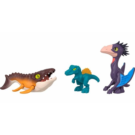 Set construcción educativo Imaginext de 10 piezas para aventuras jurásicas.