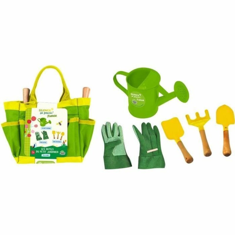 Kit de jardinería infantil con guantes y bolsa, color verde