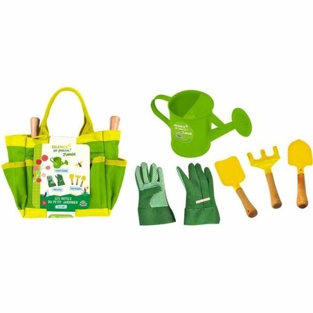 Kit de jardinería infantil con guantes y bolsa, color verde