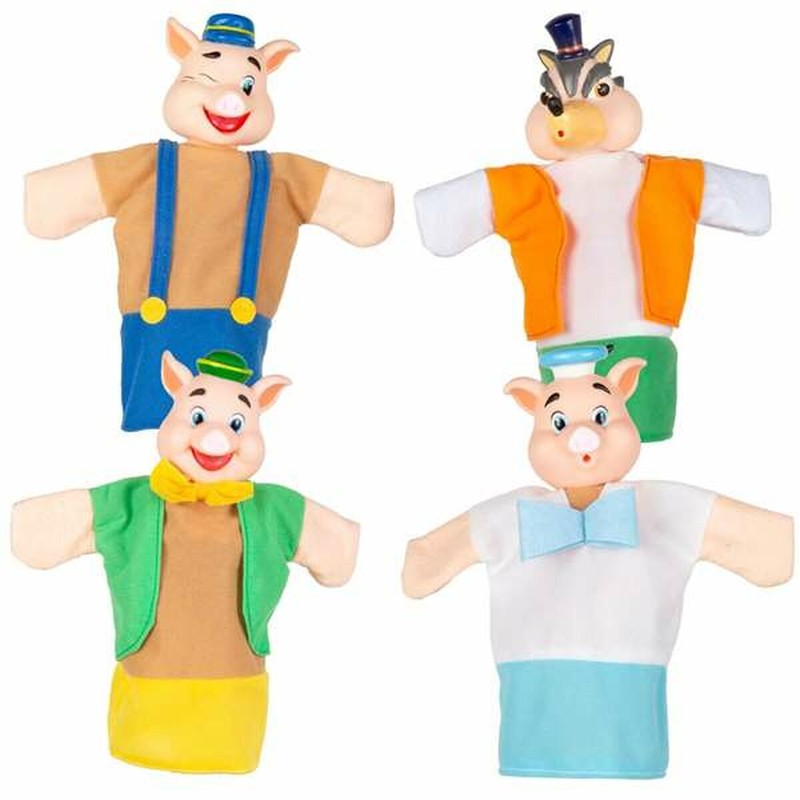 Detalle de las marionetas de tela personajes clásicos para niños.