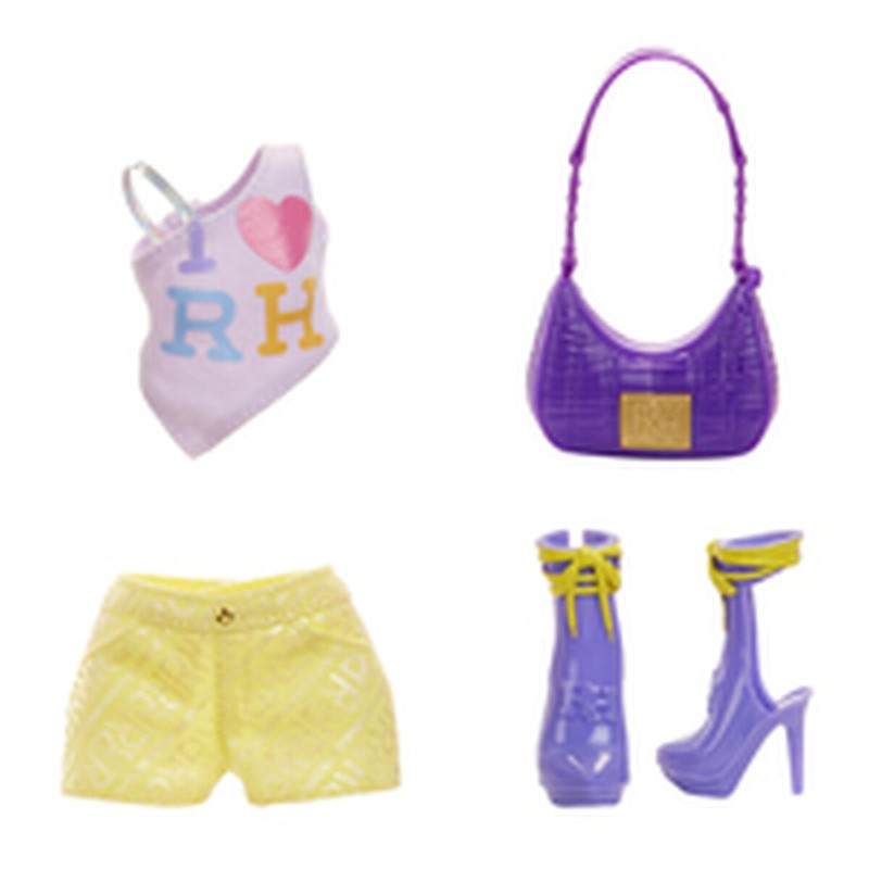 Detalle del conjunto de la Muñeca Rainbow High Violet.