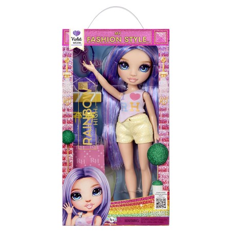 La muñeca articulada Violet, capturando la esencia de Rainbow High.
